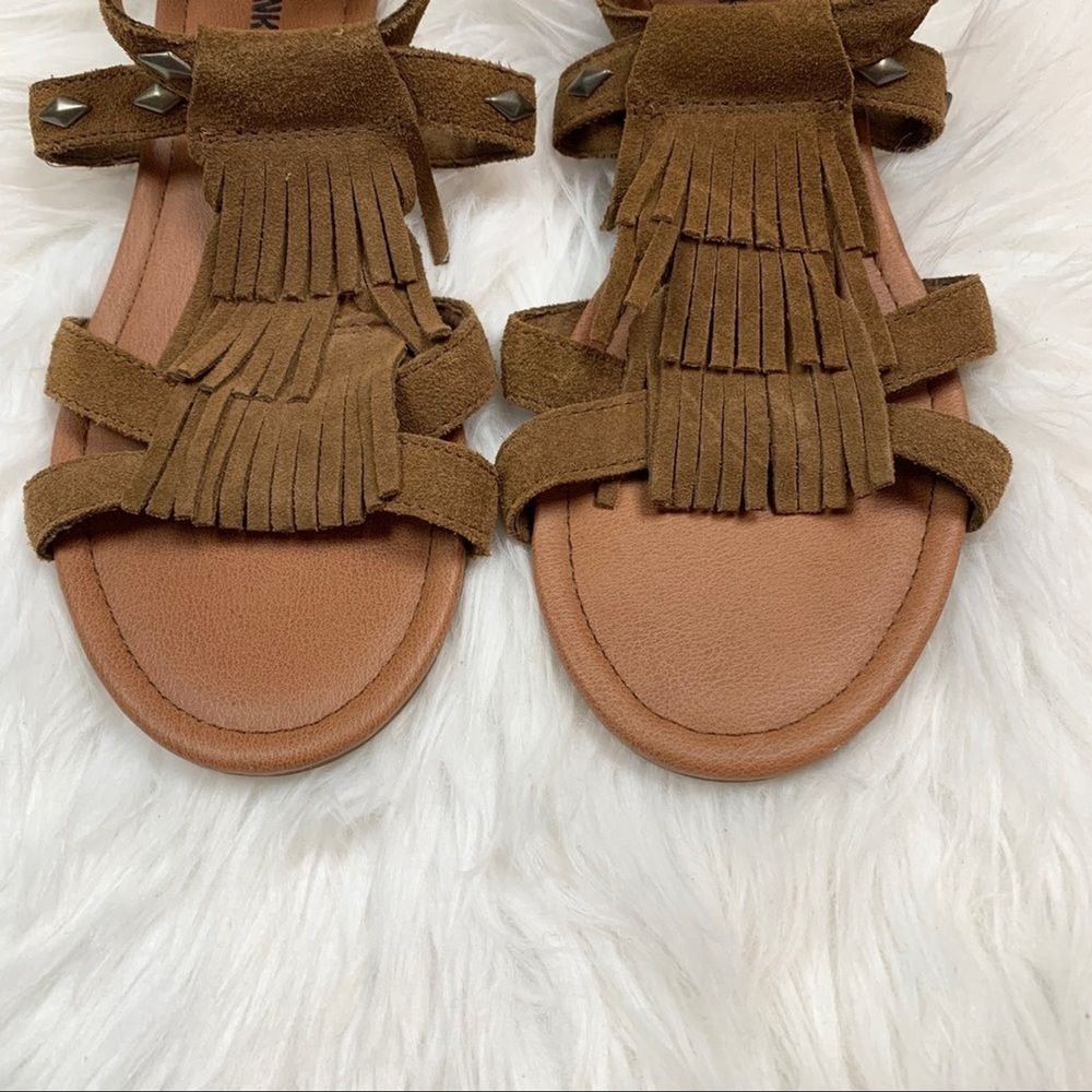 Minnetonka Merriam Brown Suede Gladiator Fringe Wedge Sandals Boho Size 7 - Picture 3 of 6